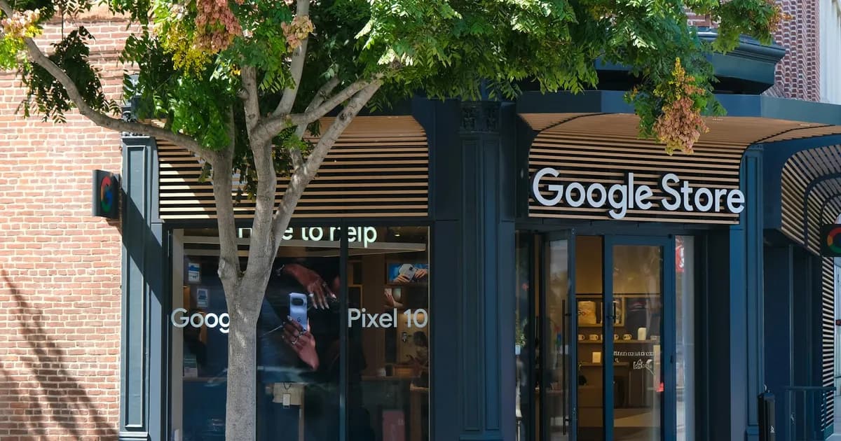 Google Store entrance in Los Angeles, showcasing trendy tech products and modern architecture.
